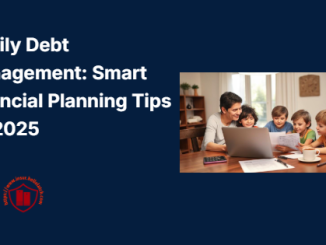 A family working together at a table, planning their budget and managing debt, with a laptop, calculator, and documents, symbolizing financial recovery