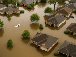 Flood Insurance Explained – neighborhood underwater showing the impact of flood damage on homes