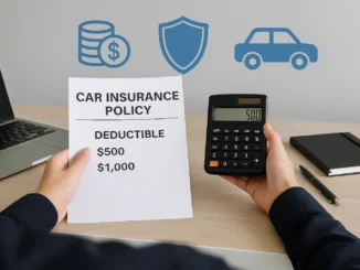 Person calculating car insurance deductible options to fit their budget