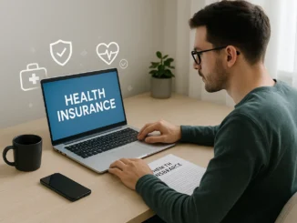 Freelancer reviewing affordable health insurance options at home workspace