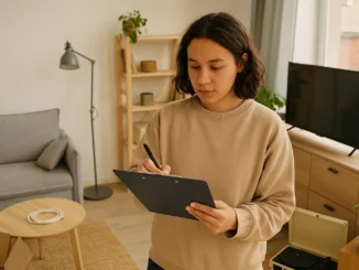 Renter creating an inventory of belongings for renters insurance coverage