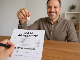 Tenant reviewing renters insurance requirement before signing lease