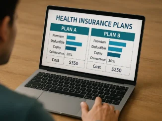 Person reviewing and choosing the best health insurance plan on a laptop